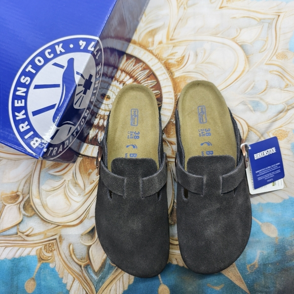 Women's Mocha Suede Birkenstock Boston Shoes - Narrow Fit - Picture 1 of 1